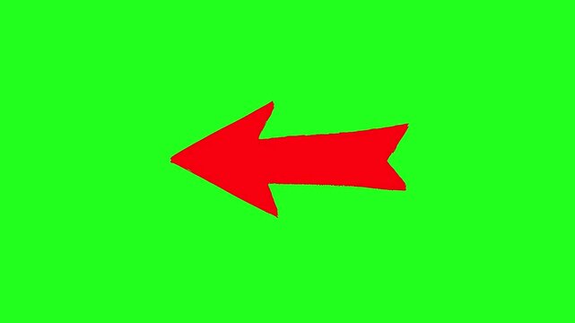 Looped repeated animation, Pointing red vector arrow left on green chromakey background