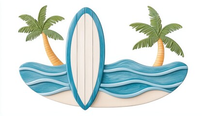 Charming Coastal Surfboard Scene With Palm Trees