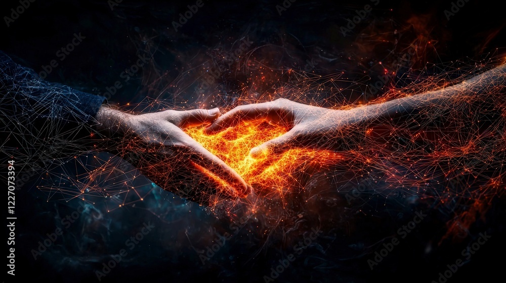 Poster Collaborative problem solving abstract concept digital art dark environment close-up viewpoint symbolic representation