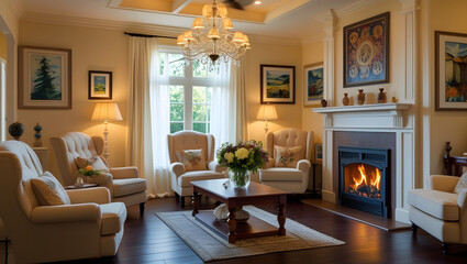 modern living room with fireplace