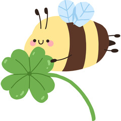 Cute Bee Holding a Clover