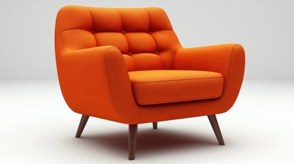 Orange armchair, mid-century modern style, studio shot, simple background, home decor