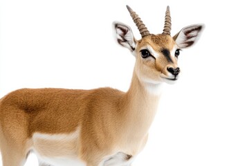 Graceful young gazelle, light brown fur,  isolated on white.