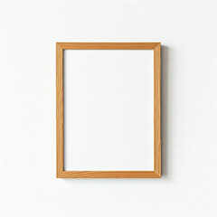 Obraz premium picture frame on a white wall. Minimal wooden picture poster frame mockup on white wallpaper.