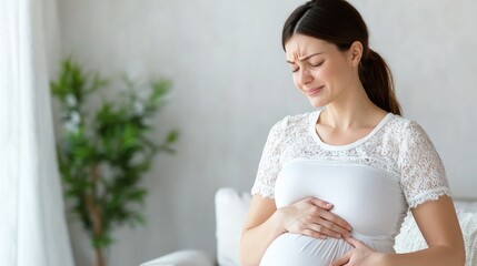 Pregnant woman experiencing pain at home