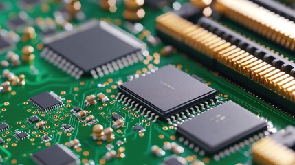 Close-up of circuit board components, technology background, for tech articles