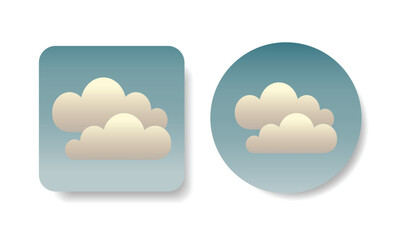 Weather square and round shape icons with moody cloudy day. Hand drawn isolated vector illustrations in flat design.