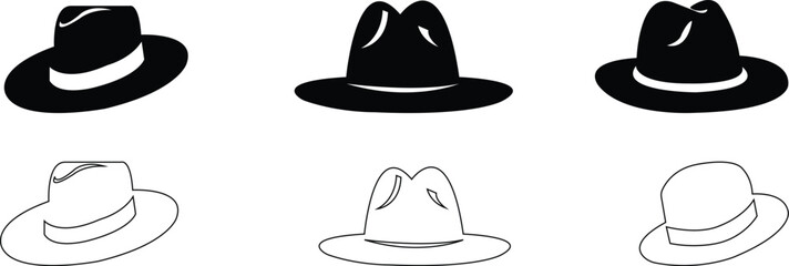 Cowboy hat icon set.west illustration sign collection.Uncle Hat Cut File, Daddy's Hat Stencil, Rodeo Vector, Howdy Clipart.Texas symbol or logo.Cowboy hat icon in silhouette style vector art illustrat