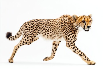 Cheetah in motion against white background
