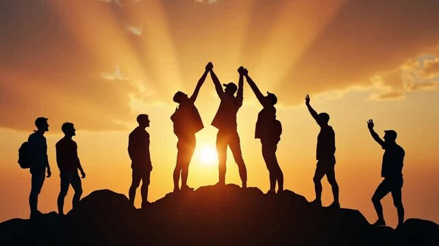 business illustration of a silhouette of a person climbing a mountain of success