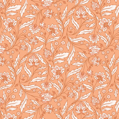 Orange Pastel Chintz Floral Garden Pattern Design
