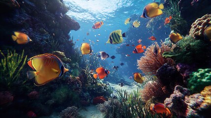 Naklejka premium Colorful Tropical Fish on a Coral Reef in Thailand