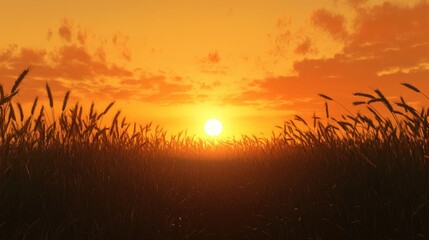 Golden sunset over wheat field, peaceful rural scene, landscape photography for website backgrounds