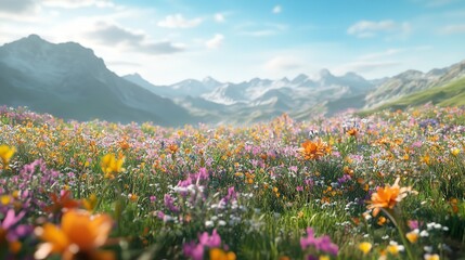 Fototapeta premium Colorful Wildflowers Along an Agricultural Field as a Natural Border