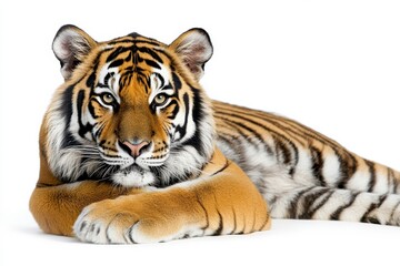 Obraz premium Majestic tiger resting on white background
