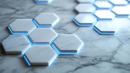 Futuristic Hexagonal Marble Tiles with Blue Glow