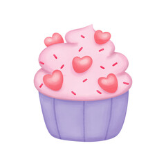 cupcake with pink heart watercolor