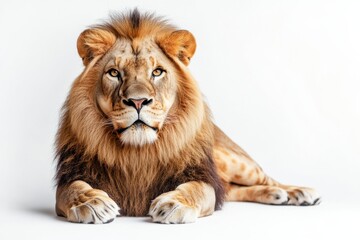 Fototapeta premium Majestic male lion, golden mane, intense gaze.