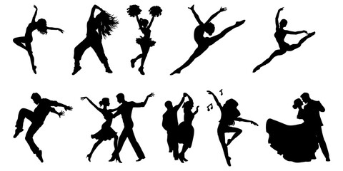 Silhouettes of Dancing People in Action