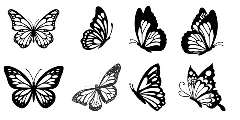 A collection of colorful and silhouette butterfly designs