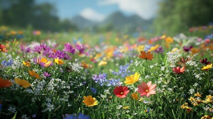 Obraz premium Colorful Wildflowers Growing in the Grass, Captured in a Photo