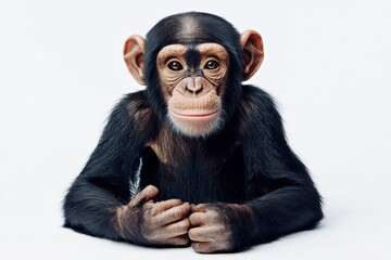 Fototapeta premium Adorable young chimpanzee on white background.