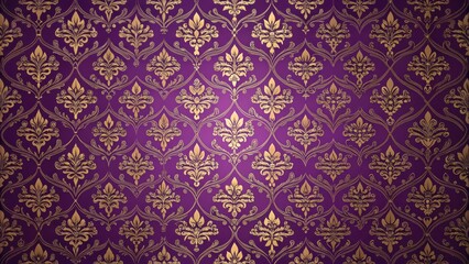 Richly colored seamless purple wallpaper with intricate floral patterns and delicate golden accents, floral