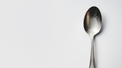 A single vintage silver spoon isolated on a stark white background ready for use
