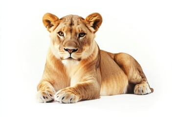 Obraz premium Majestic lioness resting, golden fur.