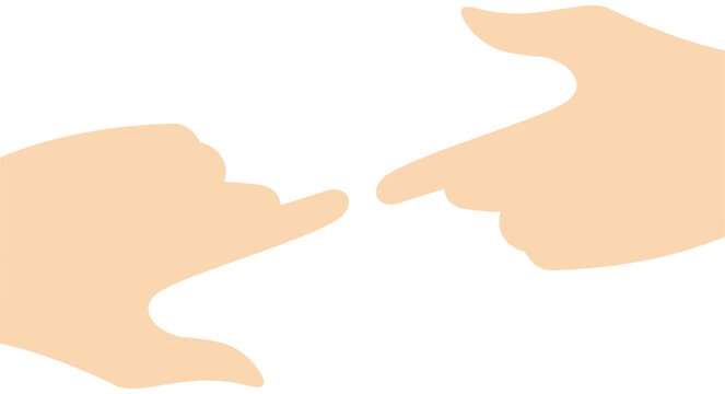Hands a la Michelangelo simple icon. Two human hands almost touching each other with their index fingers. Flat vector illustration isolated on white background.
