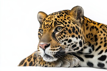 Obraz premium Majestic jaguar resting, intense gaze.