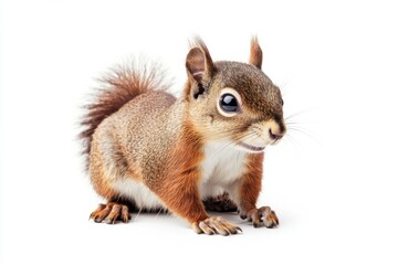 Adorable red squirrel posing against a white background.