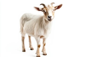 Fototapeta premium Adorable young goat posing against a white background.