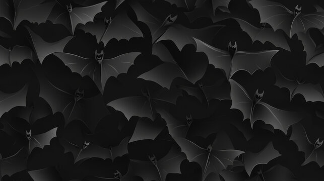 Halloween bats silhouettes, cloud of bats seamless pattern of vector Halloween horror holiday. Black shadows of spooky night monster animals on white background, trick or treat party decoration
