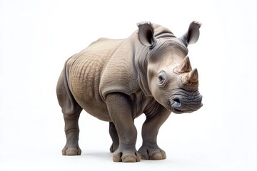 Fototapeta premium A young rhinoceros stands against a white background.
