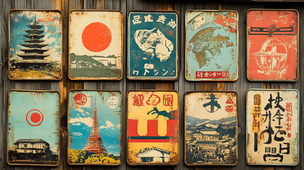 Kyoto, Kochi and Kumamoto vector plates, Japan prefecture metal signs. Japanese region retro plates with vintage typography, official symbols and territory map silhouette. Asian travel destination