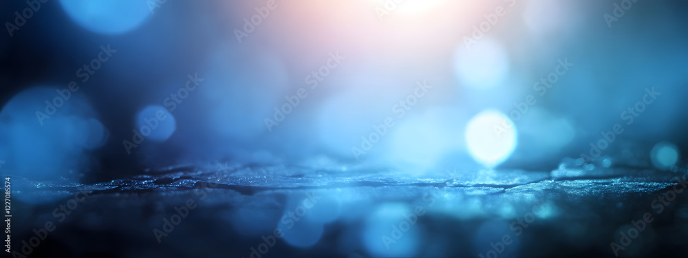 Sticker horizontal blue abstract bokeh blurred color background with lens flare