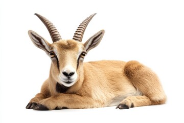 Fototapeta premium Adorable young gazelle rests on white.