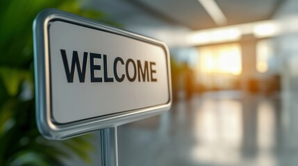 Welcome Sign in a Bright Office Environment