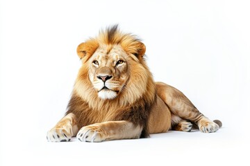 Obraz premium Majestic male lion resting, golden mane.