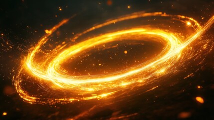 Fiery swirling light ring, dark background, energy concept, design element