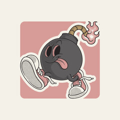walking bomb retro cartoon mascot