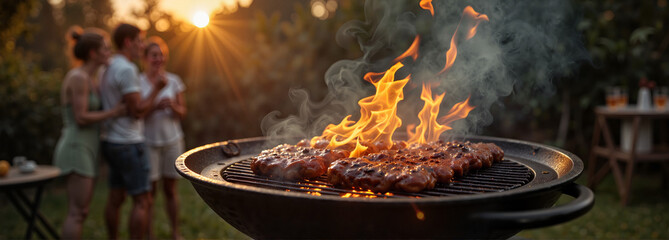 Sizzling matambre on grill at backyard barbecue, summer celebration