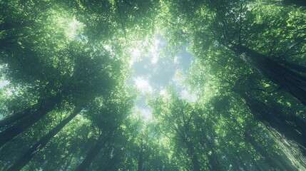 Obraz premium lookup to the sky from the floor of pines forest in spring