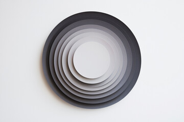 Fototapeta premium Minimalist concentric circle pattern in shades of gray on a white background with a modern, symmetrical design