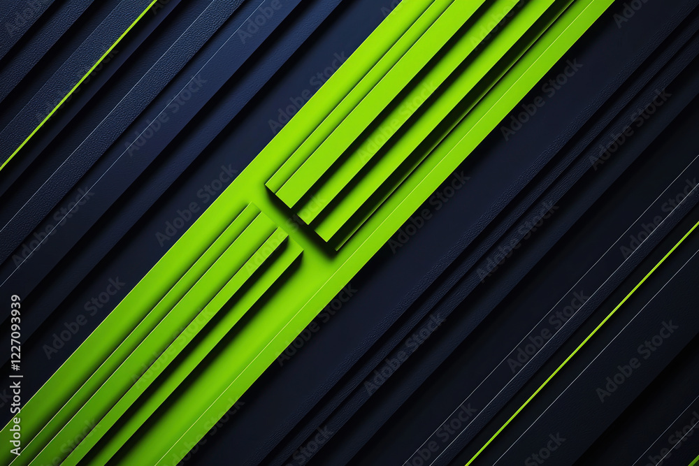 Poster dynamic diagonal line pattern in contrasting neon green and deep navy showcasing a minimalist design