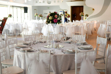 Wedding hall decorated and ready for celebration