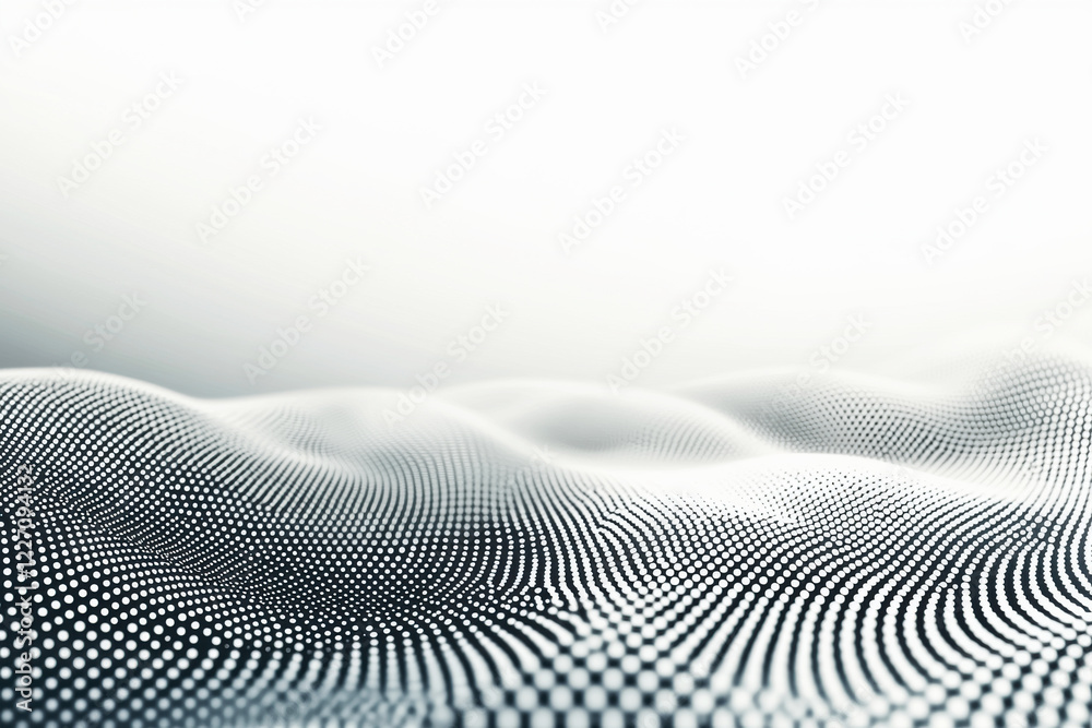 Poster minimalist dot pattern with gradient transition from dense small dots to sparse larger dots in gray 