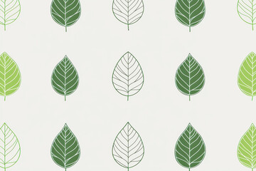 Obraz premium Minimalist eco-friendly pattern featuring green and white leaf icons arranged symmetrically on a clean light gray background