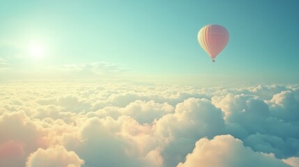 Obraz premium Hot Air Balloon Soaring Above Fluffy Clouds